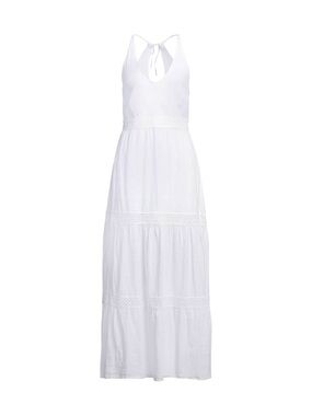 120% Lino White Maxi Sundress 100% cotton with Lace Trim NWT size 10 or 46